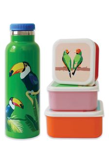 Emily Brooks Stainless Steel Toucan Water Bottle & Set of 3 Snack Pots