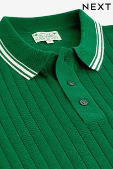 Green Tipped Knit Polo Shirt (C00149) | £30