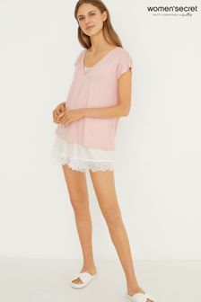 Women'secret Pink Lace Neckline Short Pyjamas (C00263) | £32