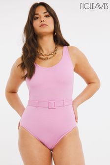 Figleaves Manhattan Pink Underwired Scoop Neck Belted Swimsuit