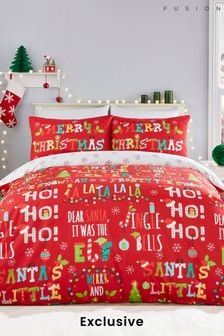 Fusion Red Santa's Little Helper Christmas Duvet Cover and Pillowcase Set