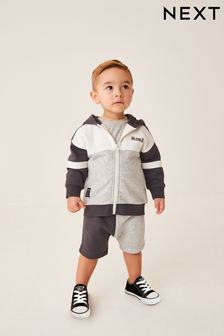 Black/White/Grey Colourblock Zip Through Hoodie and Shorts Set (3mths-7yrs) (C01635) | £20 - £24