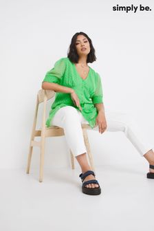 Simply Be Green Dobby Button Through Frill Blouse