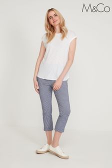 M&Co Blue Cropped Gingham Bengaline Trousers