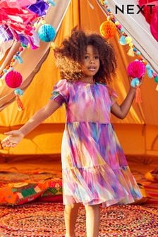 Pink/Purple Rainbow Sparkle Atelier-lumieresShops Tiered Tulle Dress (3-16yrs) (C03700) | £25 - £31