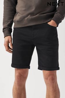 Black Straight Stretch Denim Shorts (C03988) | £22