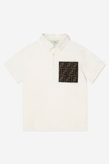 Fendi Kids Boys FF Logo Pocket Polo Shirt in White