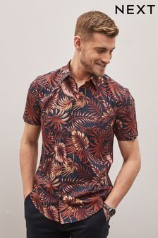 Navy Blue Hawaiian Printed Short Sleeve Shirt (C05347) | £30