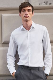 White Regular Fit Single Cuff Signature Textured Shirt With Trim Detail (C05769) | £36