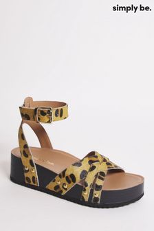 Simply Be Natural Leopard Wide Fit Flatform Crisscross Sandals (C06179) | £38