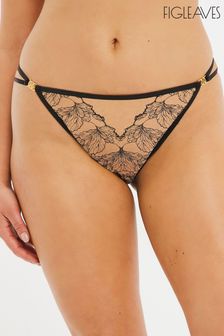 Figleaves Black Almond Sketchy Embroidery Thong