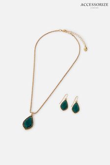 Accessorize Green Willow Halo Stone Drop Jewellery Set