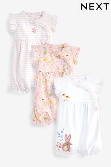 Pale Pink bunny Baby Jersey Rompers 3 Pack (C07454) | £18 - £22