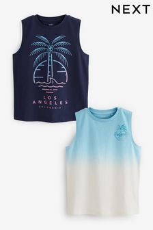 Navy Blue Palm Tree Vests 2 Pack (3-16yrs) (C08029) | £12 - £20