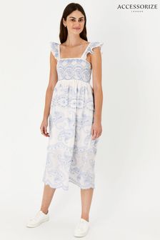 Embroidered White Frill Shoulder Dress