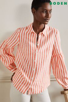 Boden Orange Anna Blouson Linen Shirt