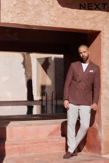 Rust Brown Double Breasted Slim Linen Blend Blazer (C09109) | £79