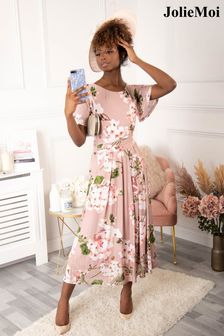 Jolie Moi Gianna Pink Floral Midi Dress (C09627) | £85