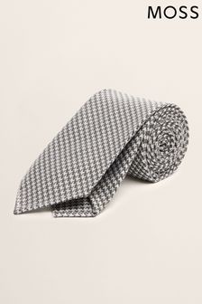 Moss Bros Silver Puppytooth Unlined 7-Fold Tie