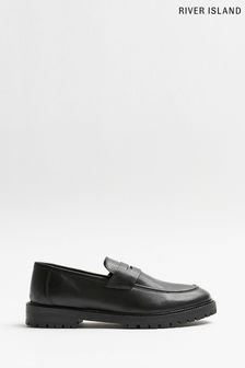 River Island Black Leather Drench Loafers
