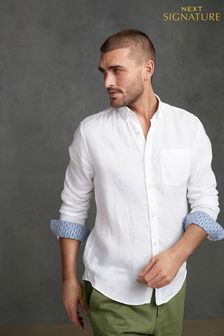 White Signature 100% Linen Roll Sleeve Shirt (C10221) | £38