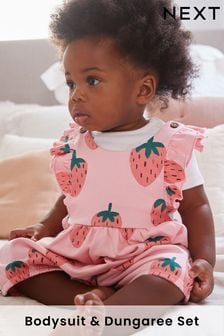 Red Strawberry Print Baby Jersey Dungarees (0mths-2yrs) (C10246) | £15 - £17