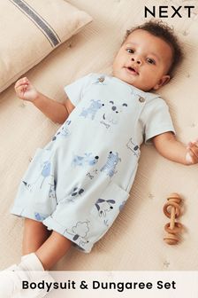 Light Blue Jersey Short Baby Dungarees And Bodysuit (0mths-3yrs) (C10586) | £15 - £17