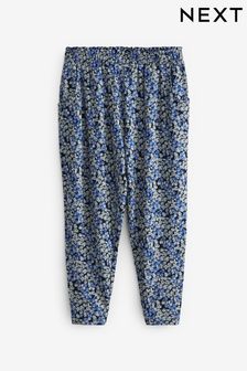 Blue Ditsy Floral Print Jersey Stretch Print Slouch Trousers (3-16yrs) (C10859) | £10 - £15
