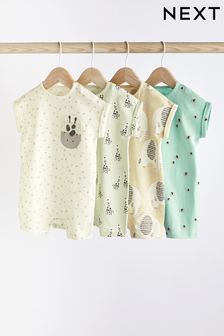Mint green and Ecru Character Baby Jersey Romper 4 Pack (0mths-3yrs) (C10871) | £21 - £25