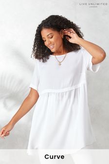 Live Unlimited Curve White Smock Style Short Sleeve Woven Top