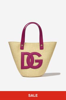 Dolce & Gabbana Kids Girls Straw Logo Tote Bag in Pink