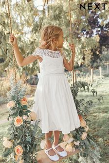 White Lace Bodice Occasion Dress (3-16yrs) (C11667) | £55 - £61