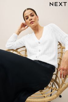 White Gem Button Up Linen Cardigan (C13692) | £36