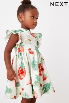 Green Strawberry Print Ponte Occasion Dress (3mths-7yrs) (C13806) | £20 - £24