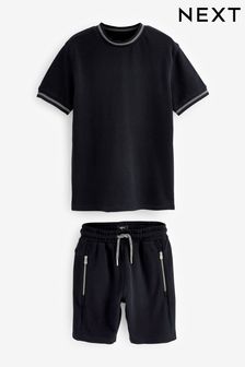 Black Textured T-Shirt And Shorts Set (3-16yrs) (C13968) | £18 - £25