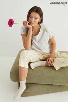 Women'secret Grey Floral Cotton Long Pyjamas