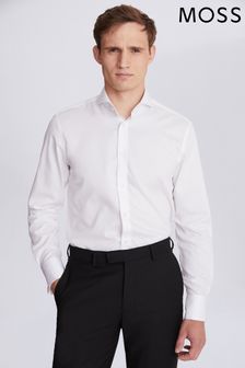Moss Bros White Tailored Fit White Double Cuff Non-Iron Twill Shirt