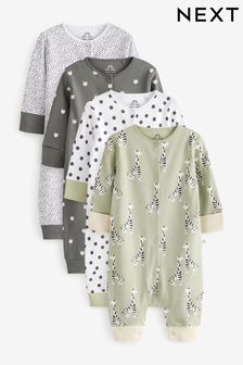 Mint Green/Grey/White Giraffe Mini Print Baby Printed Sleepsuits 4 Pack (0mths-3yrs) (C18010) | £24 - £28
