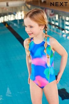 Blue/Pink Tie Dye Sports Swimsuit (3-16yrs) (C18052) | £12 - £17