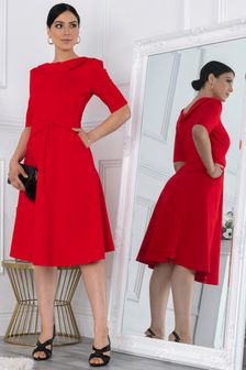 Jolie Moi Red Maayan Fold Neck Dress