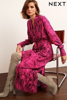 Tonal Pink Abstract Print Deep Cuff Midi Dress (C19263) | £38