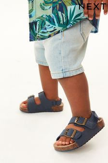 Navy Cushioned Footbed Double Buckle Touch Fastening Corkbed Sandals (C19394) | £16 - £18