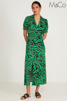 M&Co Green Print Midi Dress (C20502) | £39.50