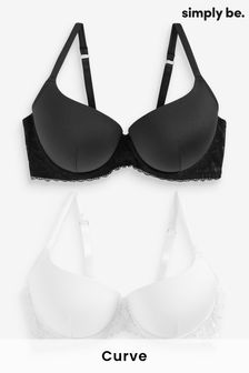 Simply Be Padded Boost Plunge Black Bra 2 Pack (C21184) | £28