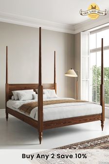 Get Laid Beds Coffee Bean Moroccan Four Poster Turned Leg Solid Wood Bed