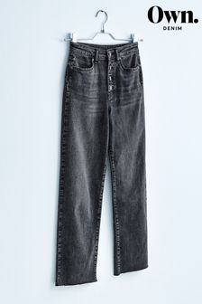 Own. Washed Grey Button Front Wide Ankle Leg Jeans (C21750) | £65