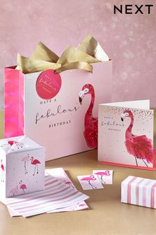 Pink Flamingo Birthday Gift Bag, Card and Wrap Bundle (C22533) | £5