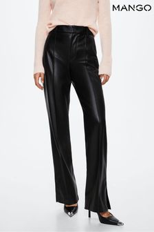 Mango Leather Effect Straight Black Trousers (C22668) | £50