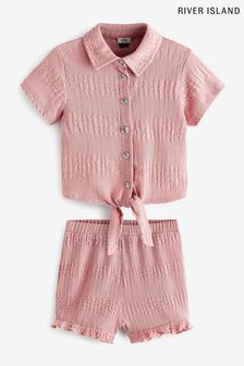 River Island Pink Medium Og Tie Shirt And Shorts Set