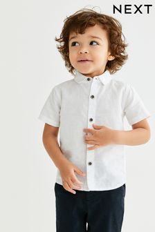 White Short Sleeve Linen Cotton Shirt (3mths-7yrs) (C24385) | £11 - £13